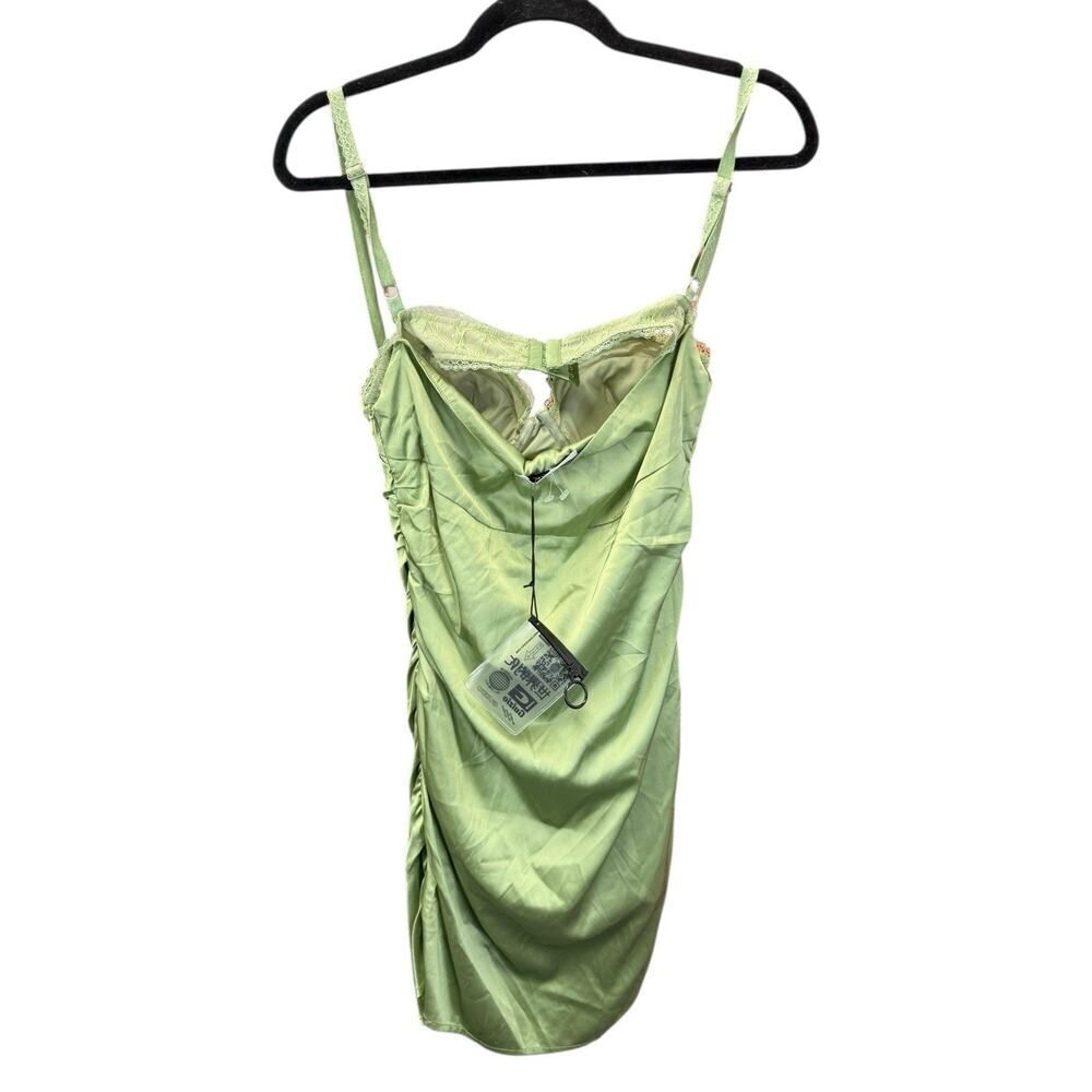NWT Danielle Guizio Green Ruched Satin Mini Dress L Adjustable Straps Clubwear - Picture 7 of 13